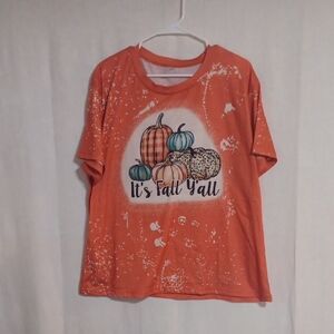 Orange and White Pumpkin Graphic Short Sleeve Fall Tee Shirt Size 2XLarge
